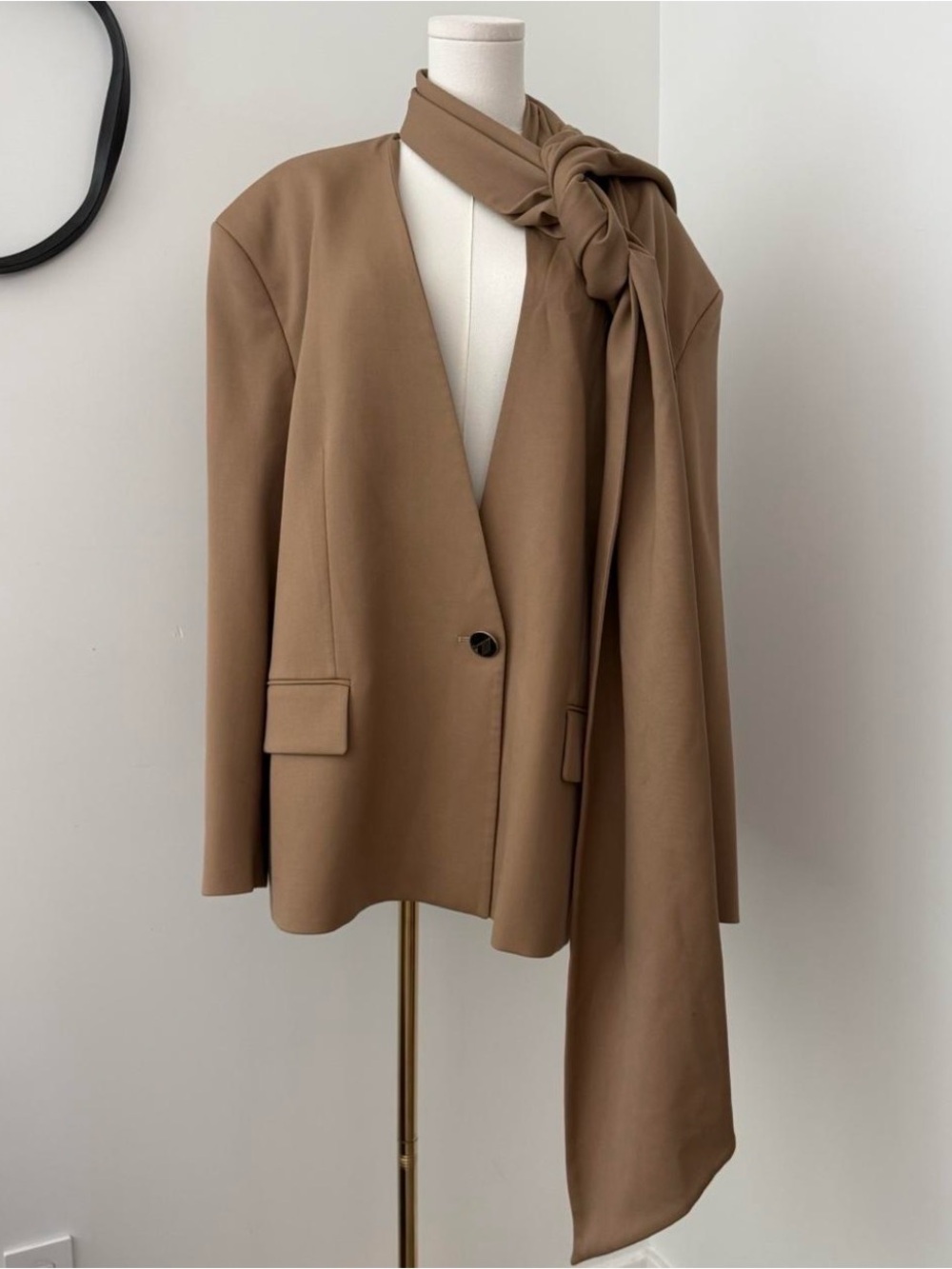 THE ATTICO Virgin Wool Scarf Draped Blazer